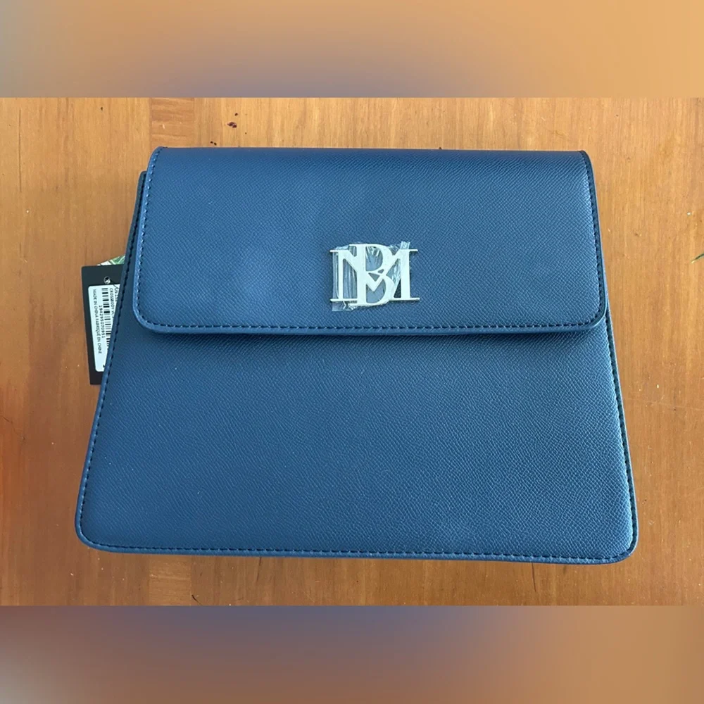 NWT Badgley Mischka Blue Vegan Leather Crossbody Bag with Minimalist Design